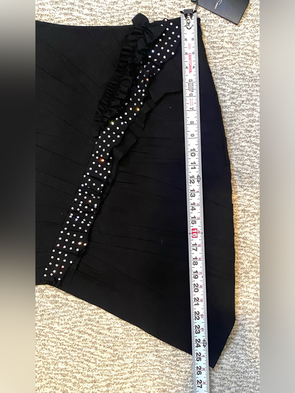 Saint Laurent Paris Black Asymmetrical Mini Skirt Crystal Ruffle Trim EU 38 US 6 - Picture 15 of 16